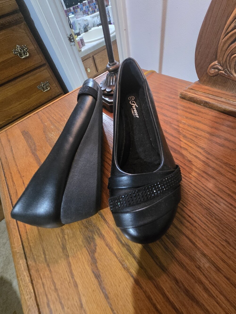 Forever 21 Black Slip-On Flats with Beaded Strap